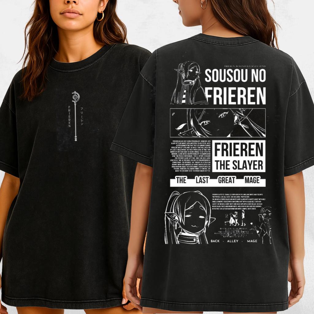 Frieren T-Shirt Herren Gewaschen Oversized Baumwolle Anime Lässig Kurzarm Bequem Weich Kleidung Locker Hohe Qualität Damen Herren T-Shirt