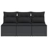 Garden Sofa with Cushions 3 Seater Black Poly Rattan