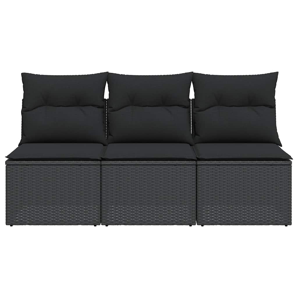 Garden Sofa with Cushions 3 Seater Black Poly Rattan