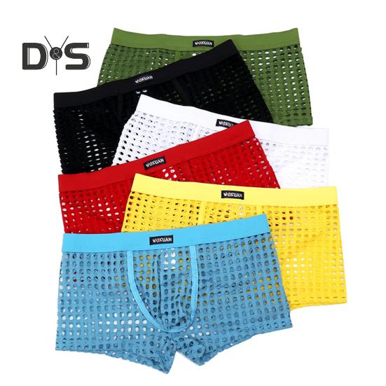 Men Sexy Hollow Out Shorts Briefs Low-rise Breathable Mesh Underwear Solid Color 3D U-convex Panties Underpants