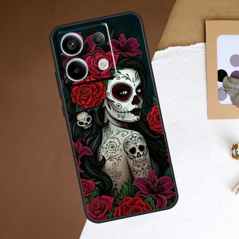 Catrina Beautiful Rose Girl Skull Case For Redmi Note 11 12 13 Pro Plus 9 10 10S 11S 12S Redmi 12 9C 10C 12C 13C Back Cover