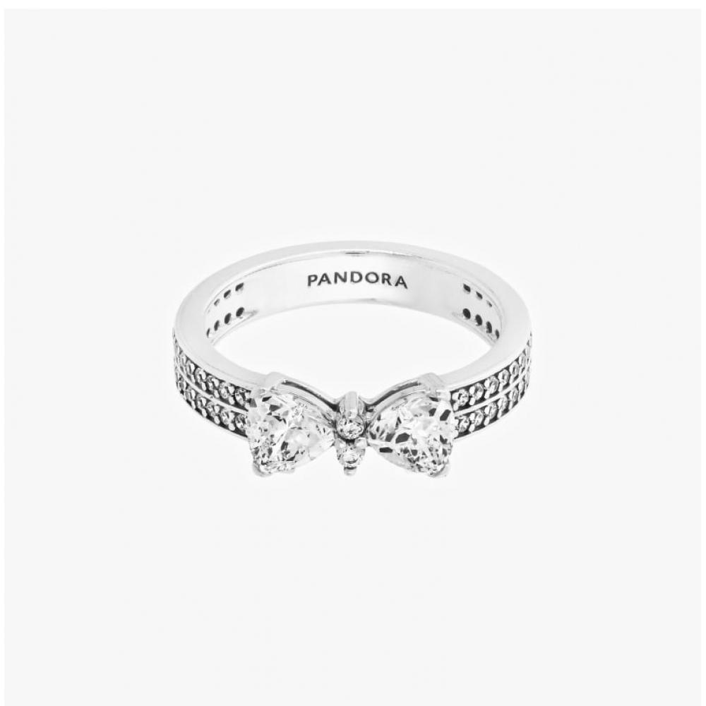 Pandora 193552c01 Timeless Sparkling Bow Double Row Silver Ring