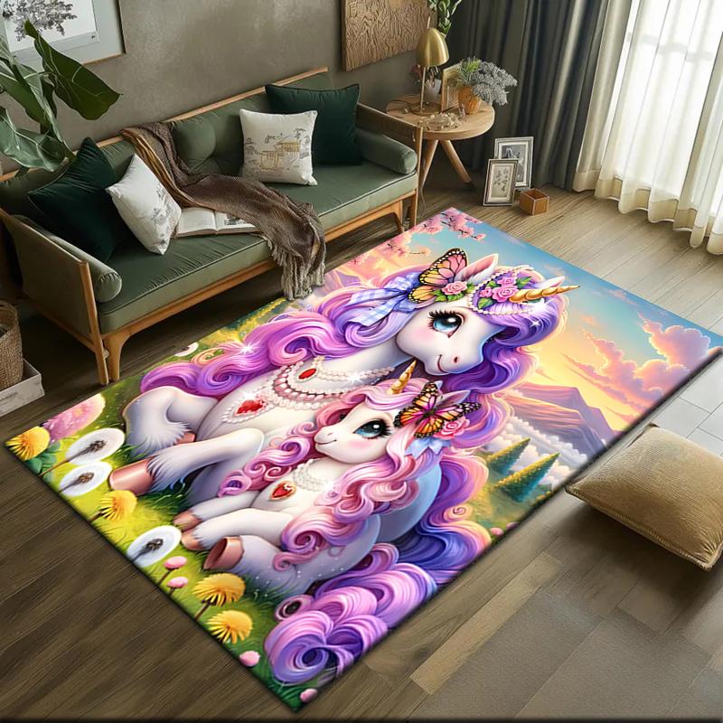 1pc Unicorn Twins Carpet Rug for Living Room Bedroom Home Sofa Decoration,Kids play Non-slip Floor Mat