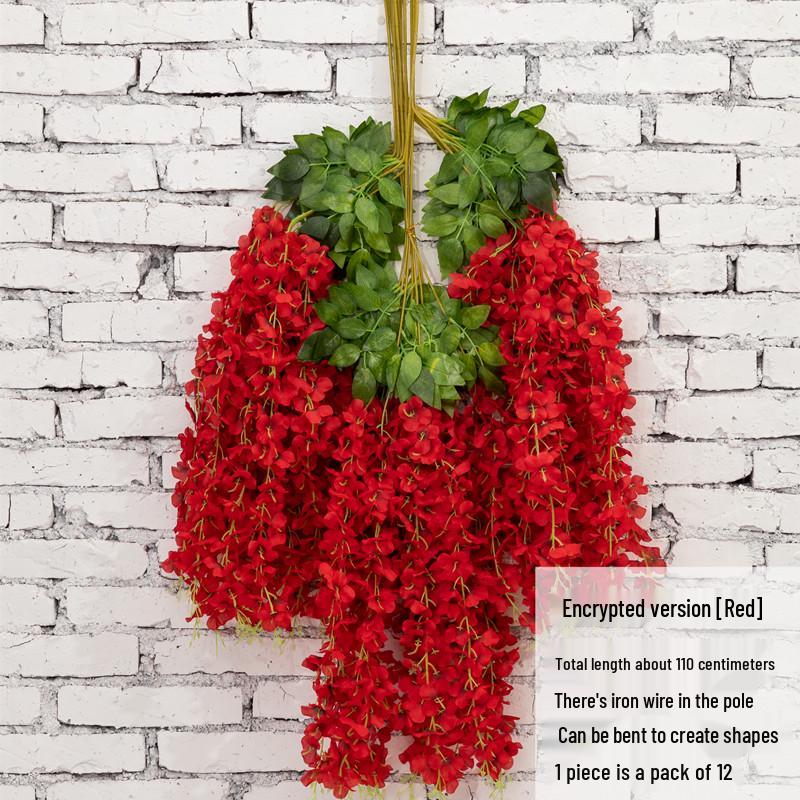 Цветы глицинии Тофу Цветочная лоза Настенное украшение: Шелковая Цветочная Свадебная и Отельная Декорация с Зелеными Листьями