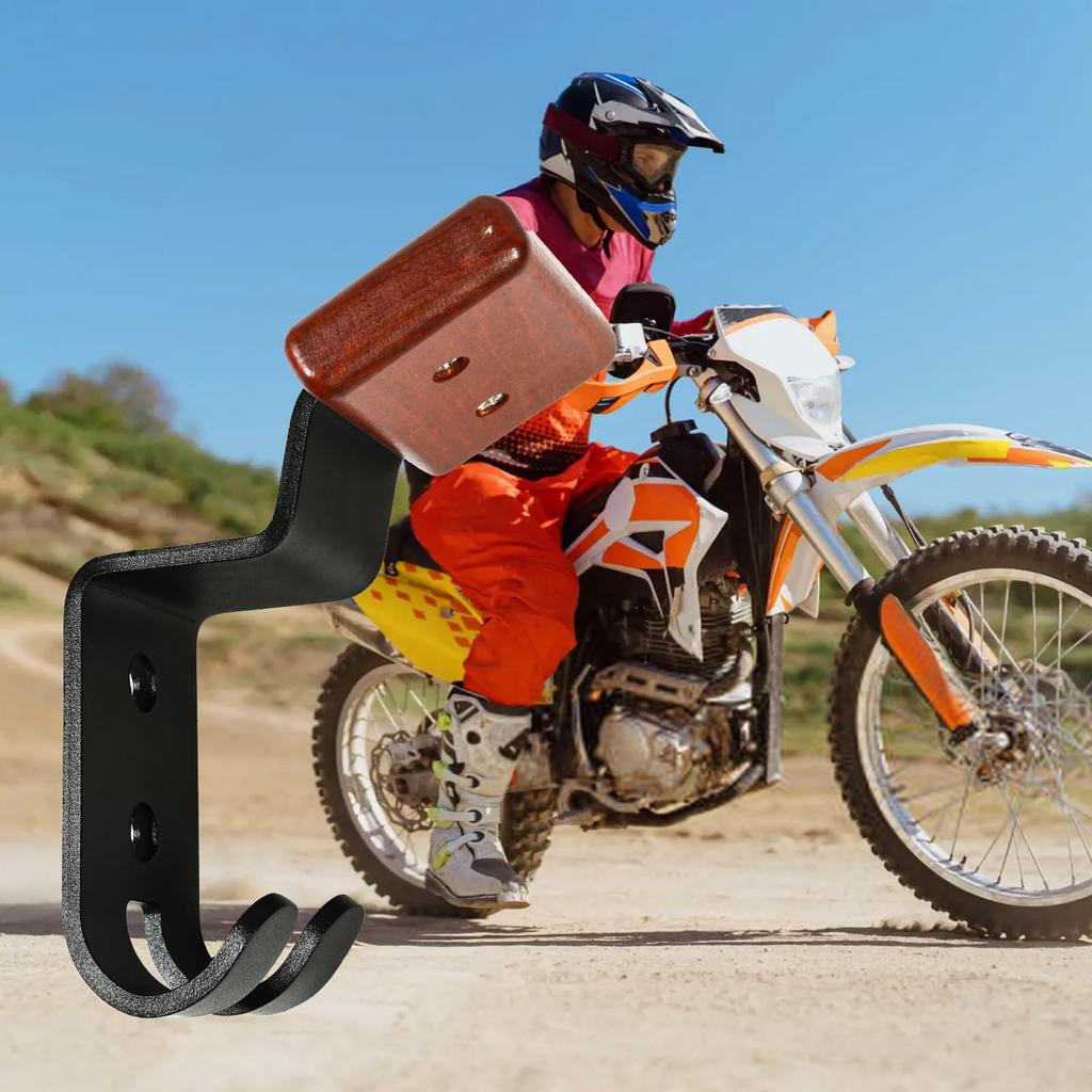 Helmet Holder Wall Mount Motorcycle Gear Rack with 2 Key Hooks Solid Wood Strong