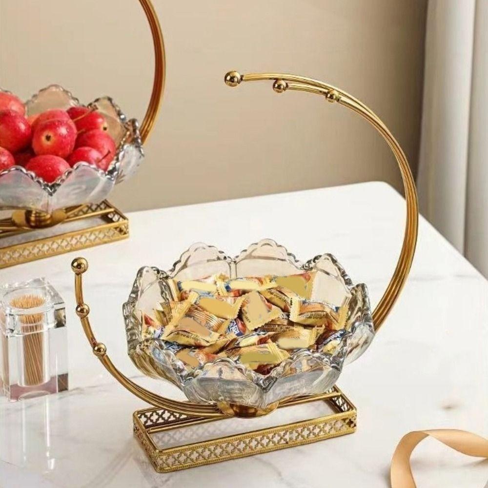 Metal Frame Flower Basket Shape Fruit Plates Glass European Fruit Tray  Photography Props