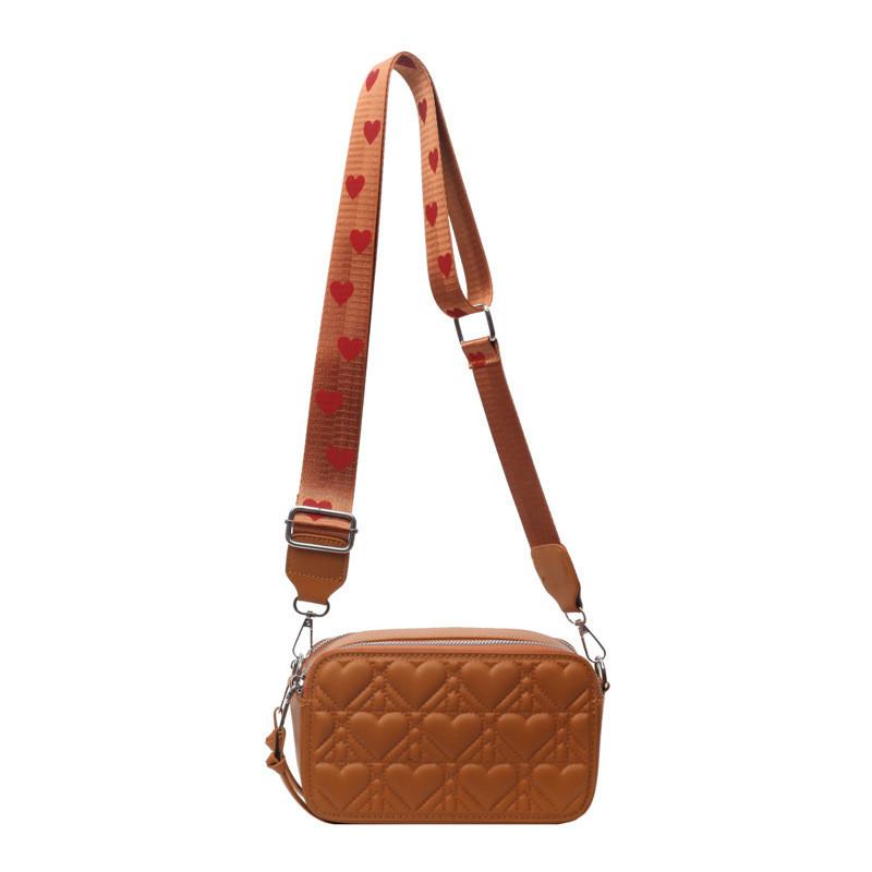 

IELGY Женская белая вышитая нитью модная маленькая квадратная сумка через плечо с широким плечевым ремнем коричневый