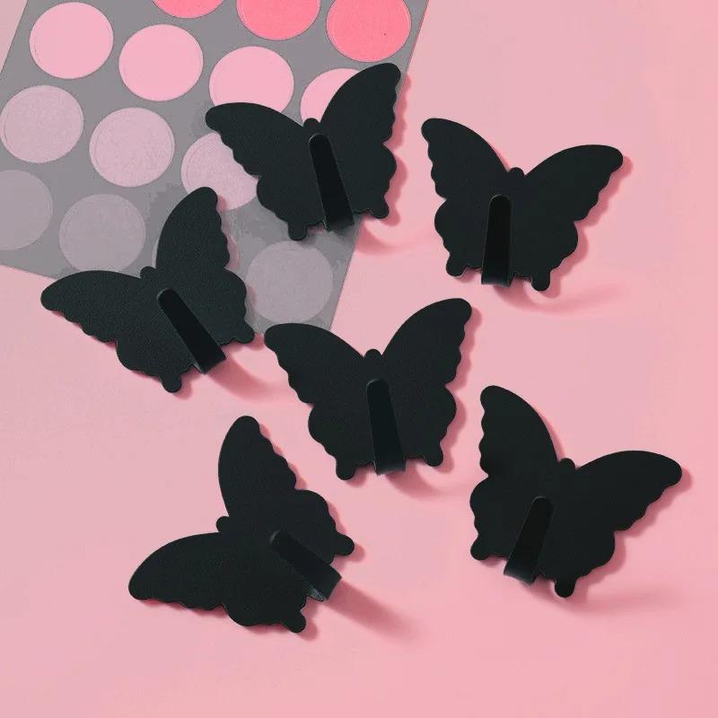 

2/4/6 шт. Металлические крючки-бабочки пастельных цветов макарон для дома, спальни, настенные декоративные крючки, органайзер для хранения сумок, ключей 2PCS чёрный