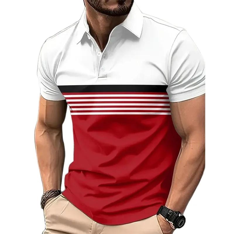 Men's Short Sleeve Striped Polo Shirt, Casual & Versatile for Daily Use