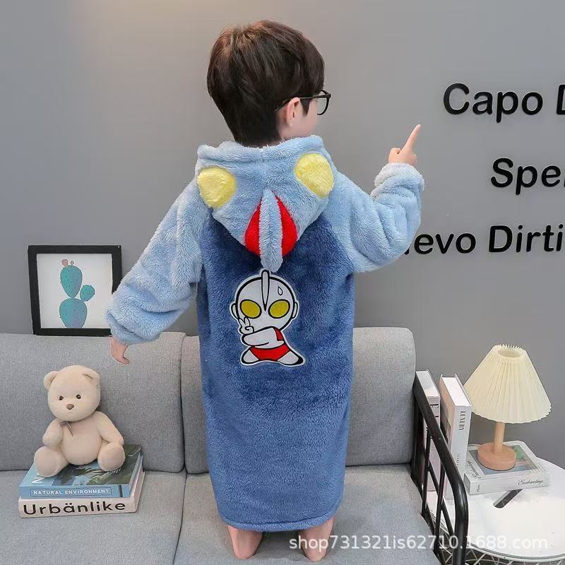 Children's Ultraman Flannel Bathrobe - Thick Winter Pajamas for Boys and Girls