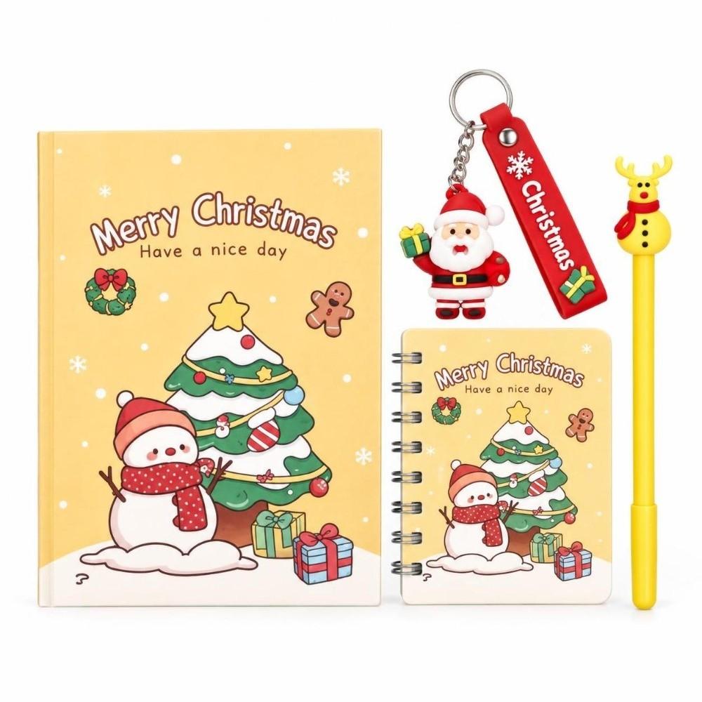 4Pcs/Set Santa Claus Christmas Gel Pen Christmas Keychain Christmas Coil Notebook Holiday Gifts