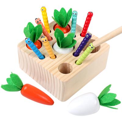 Kids Wooden Pulling Carrot Catching Worm Puzzle Game Educational Toy Set Children's Gifts Learning Toys