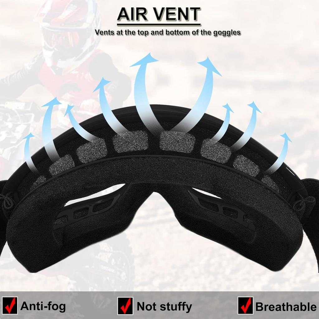 Kids Dirt Bike Goggles Impact-Resistant Adjustable Child Youth ATV Motorcycle Off-Road Riding Motocross Racing Cycling Goggles for Boys & Girls