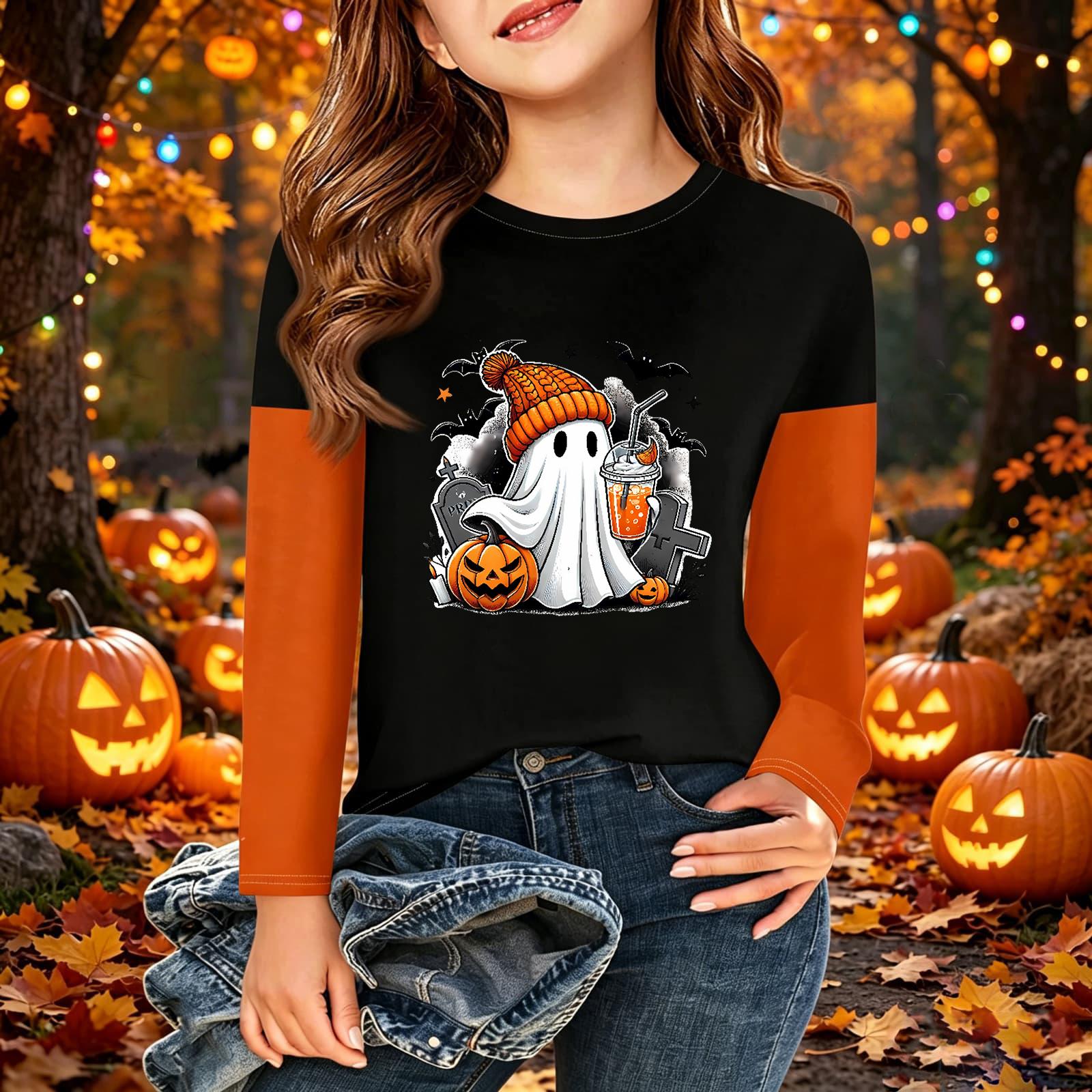 Kids Halloween Printed Long Sleeve T-Shirt Casual Neck Top for Boys Girls 110