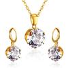 Titanium Steel Round Crystal Rhinestone Necklace And Earrings Set Fashion Jewelry Two Piece