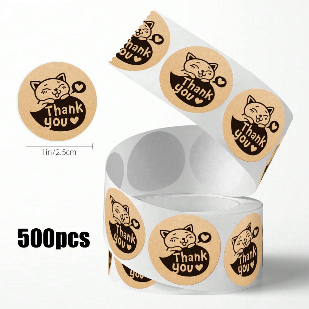 500 Stück/Rolle Danke-Aufkleber Lustiger Aufkleber Lustiges Katzen-Design Aufkleber für Restaurant Schule Klassenzimmer Büro Lehrer Schüler
