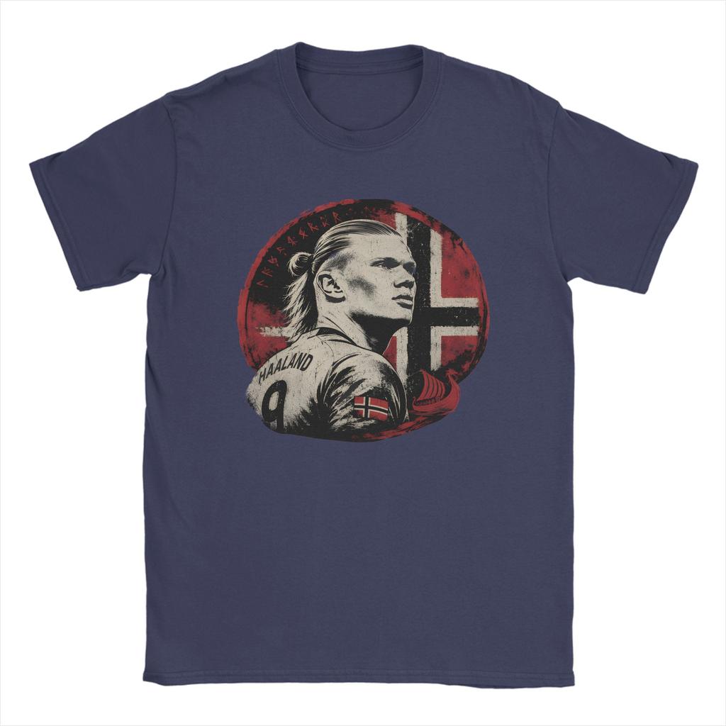 Haaland Viking Warrior Football TShirt Unisex Cotton Tops Shirts Vintage Norway Round Neck Short Sleeve