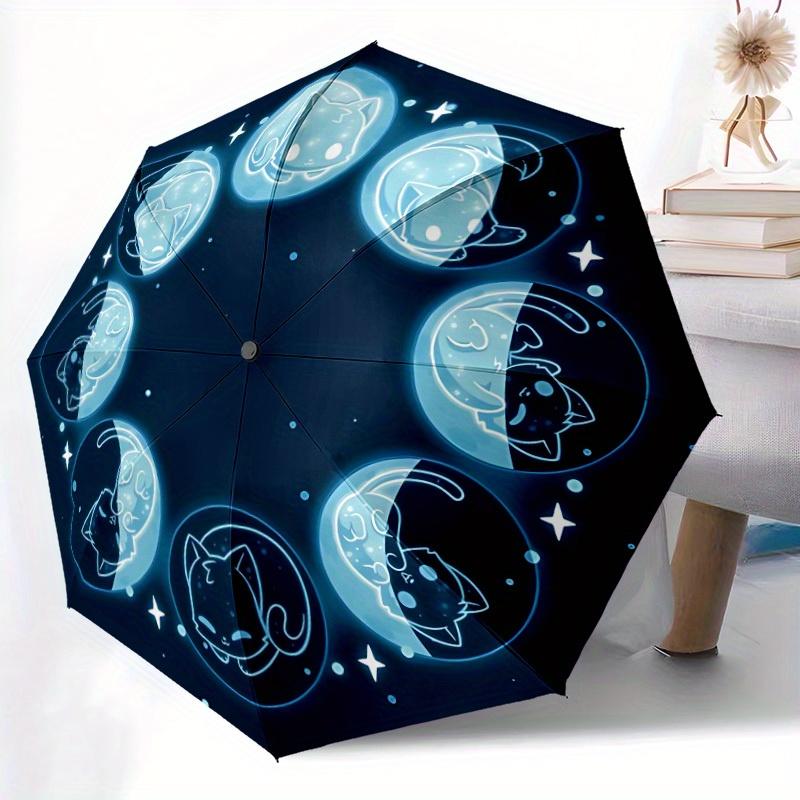 1pc Moon Cat Automatic Open/close Folding Compact Umbrella, 8-Rib Sturdy Canopy, Lightweight Portable, Everyday Use, Gift, Outdoor Umbrella, Travel Es
