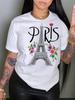 Short-Sleeved Paris Eiffel Tower Printed Crew Neck Casual T-Shirt for Summer Spring Women Aesthetic Clothes