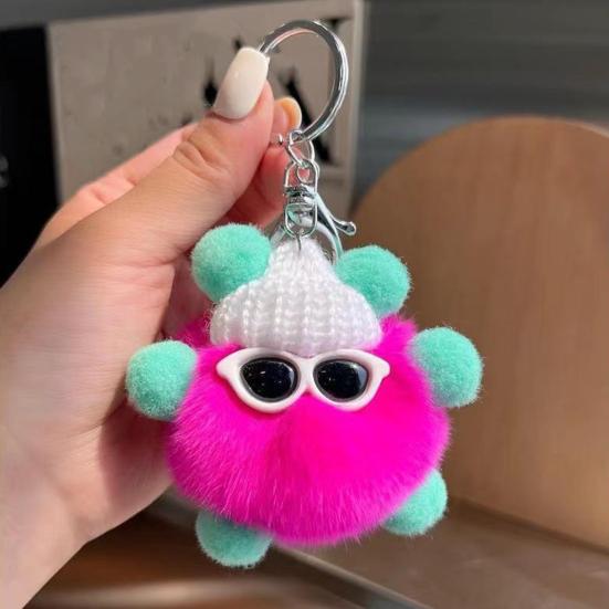 Keychain Cartoon Doll Wearing Hat Glasses Decor Imitation Rabbit Fur Charm Key Chain Keys