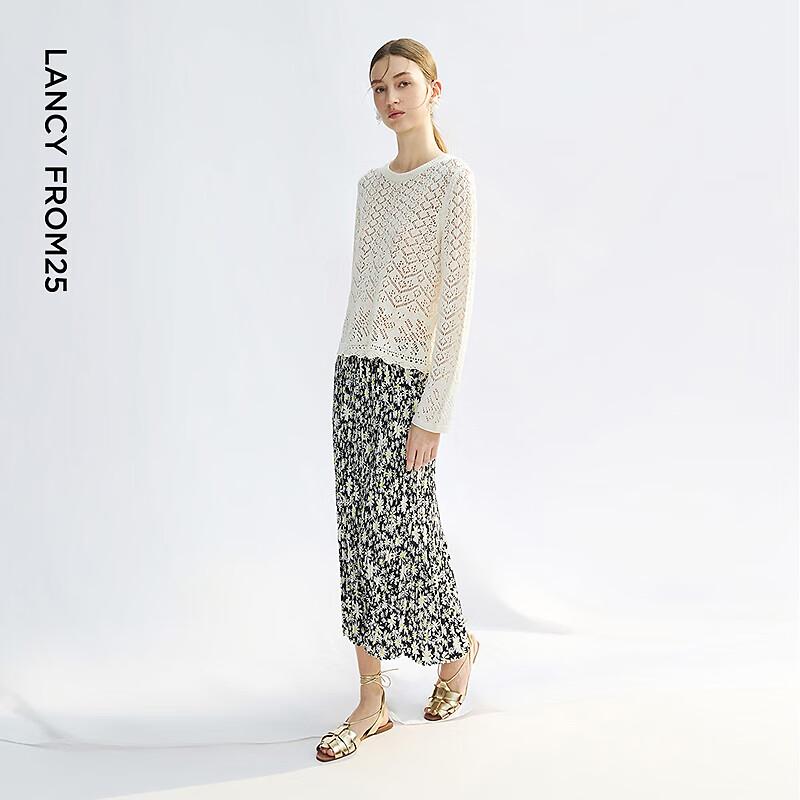 LANCY Women's Linen Hollow Knit Long Sleeve Blouse