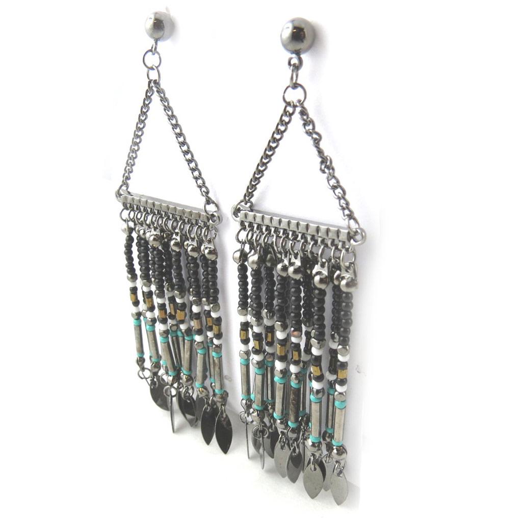 Les Trésors De Lily [N0994] - 'Altaï' Black Gray Turquoise Designer Earrings