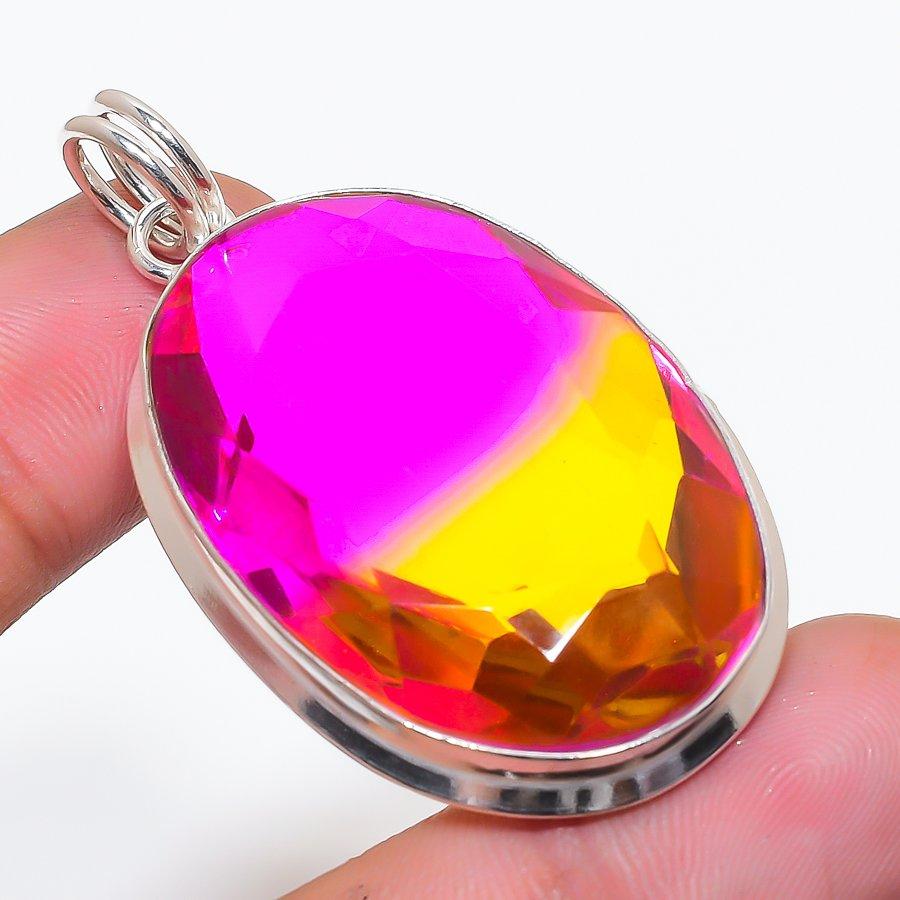 

Natural Bi-Color Tourmaline Gemstone 925 Sterling Silver Pendant 2.17 AP-14208