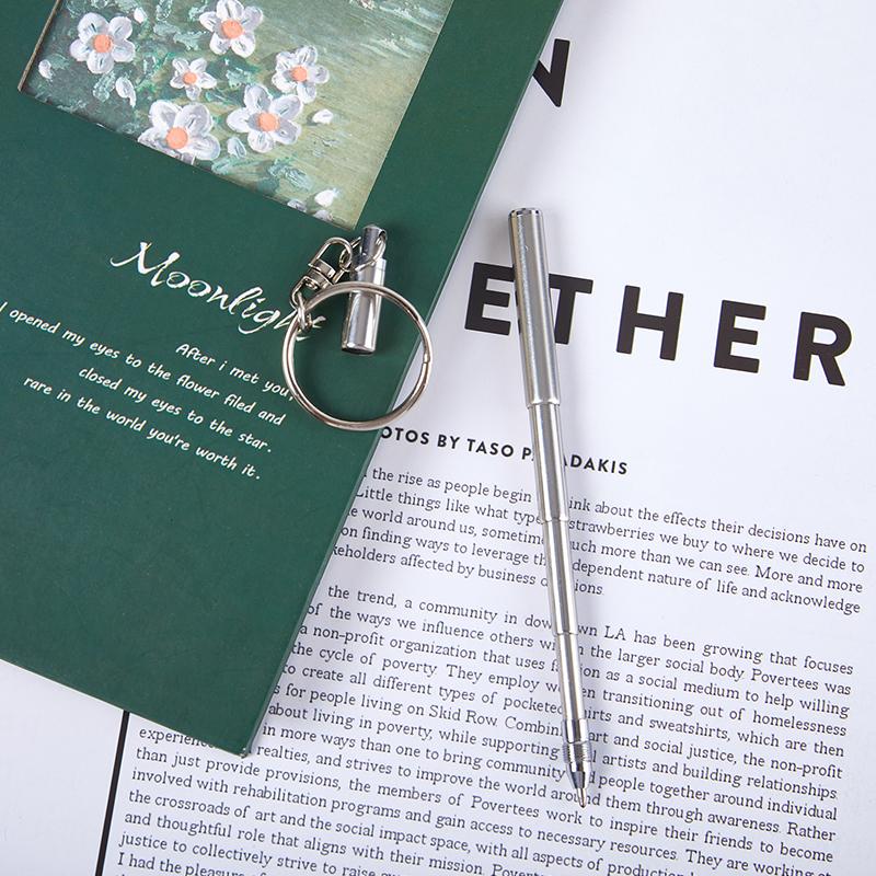 Portable Telescoping Tool Pen Metal Key Ring Creative Stainless Steel Keychain Ergonomic Ballpoint Pen School Office Supplies