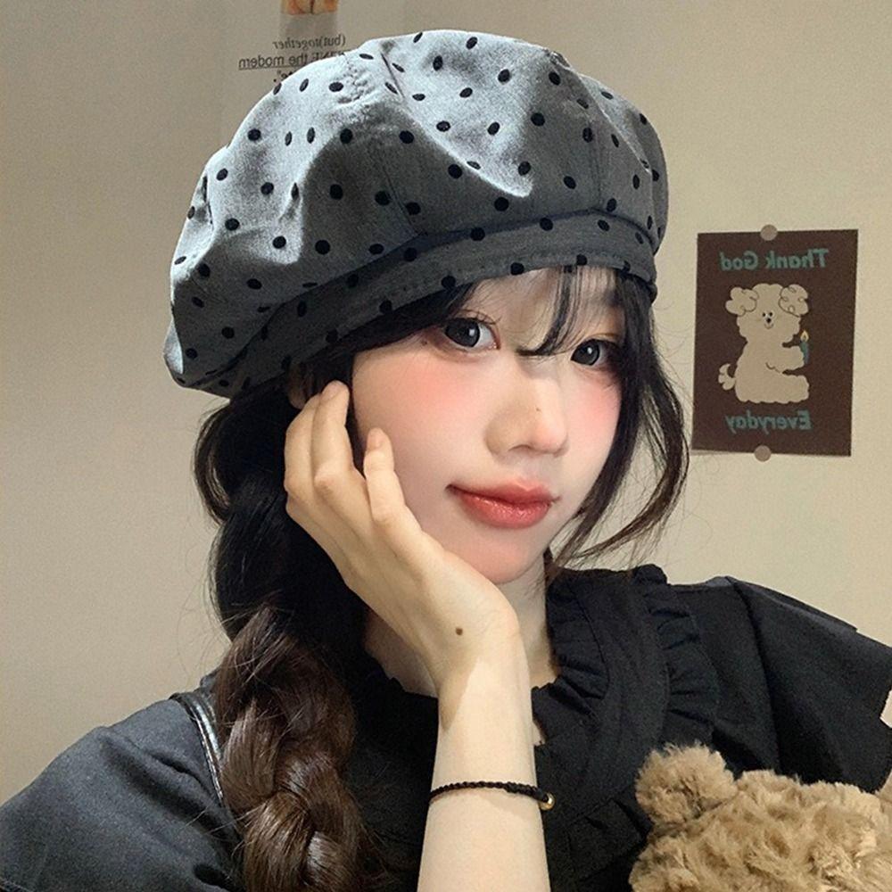 Versatile Painter Berets Korean Beanie Cap Vintage Polka Dot Berets  Female