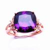 Original Design High Quality Glossy Light Luxury Purple Gems Ring Rose Gold Square Amethyst Rings for Women Wedding Zircon