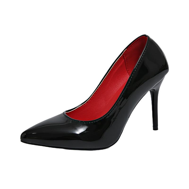 Summer new pointed thin heel temperament high heel light mouth patent leather single shoes nude versatile high heels