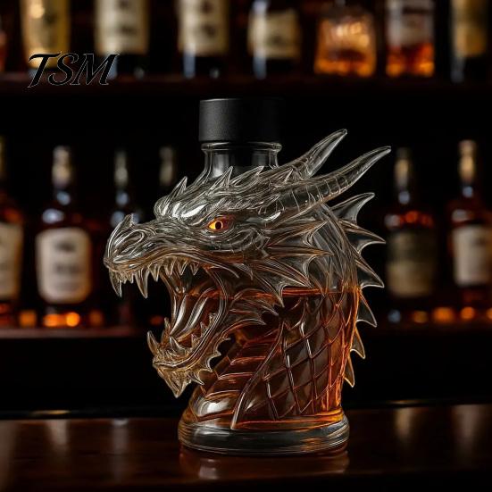 Caraffa da Whiskey in Vetro Resistente 300ml Forma Testa di Lupo Tappo ad Alta Tenuta Stagna Vetro Borosilicato Vino Sigillo a Tenuta Stagna Contenitore per Liquori