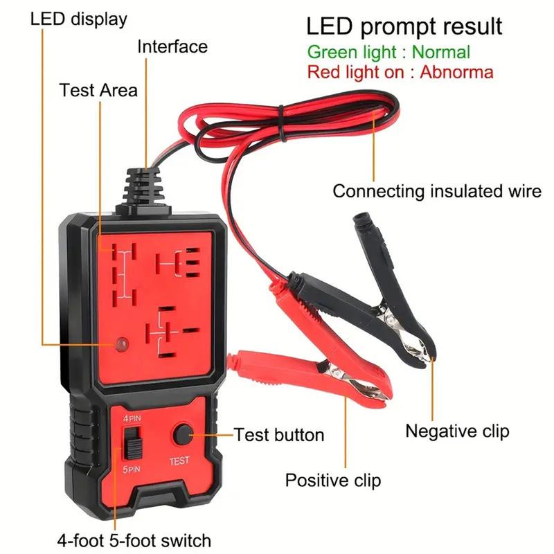 Universal 12V Automotive Relay Tester | LED Diagnostic Tool for Car Battery, Fuse & Voltage Check | Quick Pin Detection