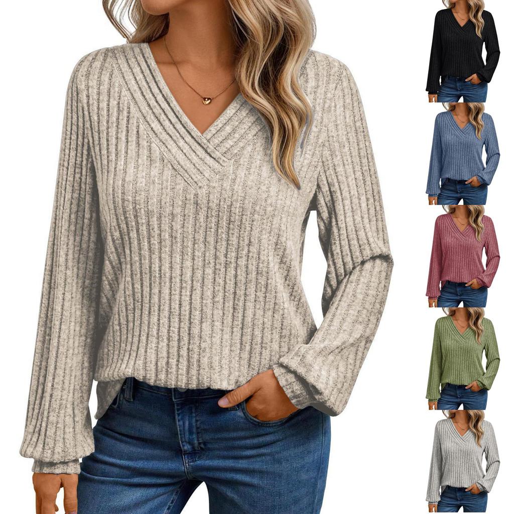 Women's Long Sleeve V-Neck T-Shirt Casual Basic Top for Everyday Wear