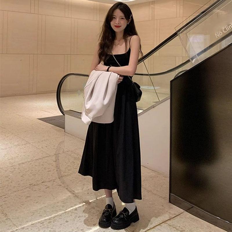 Summer High Waisted Suspender Dress Female Casual Simple Versatile Long Dresses Women Elegant Streetwear Camisole Dress Slimming and Long Skirt