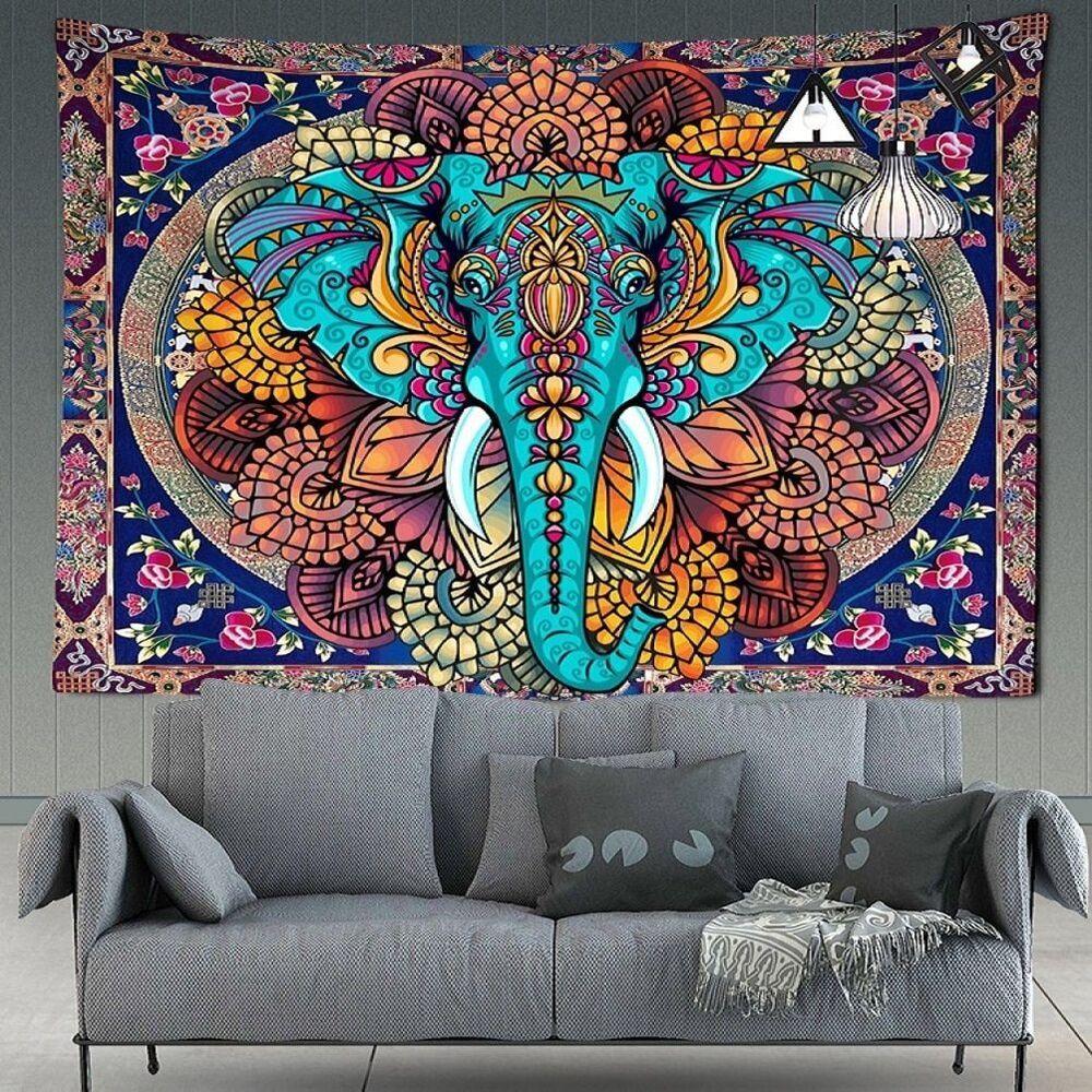 Elephant tapestry in mandala style in India 75x100 чёрный