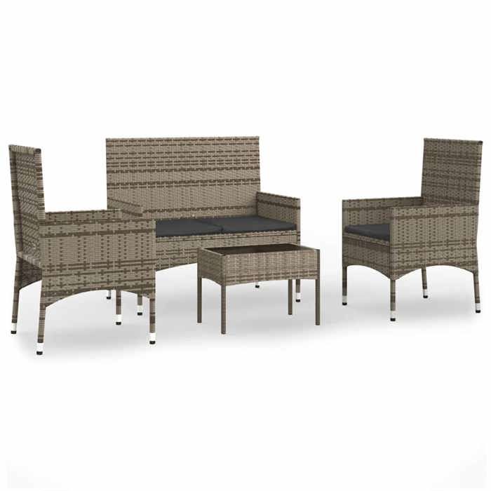 VidaXL Garden Lounge Set 4 Pcs with Cushions Grey Wicker, Outdoor Lounge Set, Furniture Set 319497