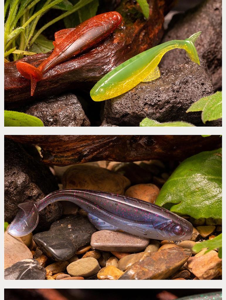 Floating Soft Bait T-Tail Lure with Lead Head Hook for Bass and Mandarin Fish Fishing Rig