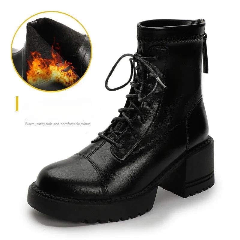 

Fashion Women s Platform High Heel 2025 Autumn and Winter New Thick Heel Lace-up I British Style Short Boots Brown Single Boots 35