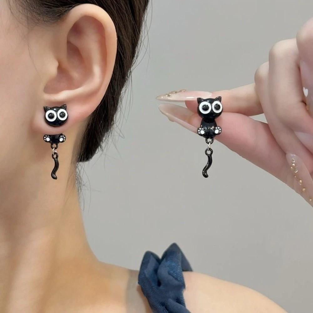 Sweet Black Cat Ear Studs Simple Cartoon Earrings Accessories Black Cat Earrings  Jewelry Gifts