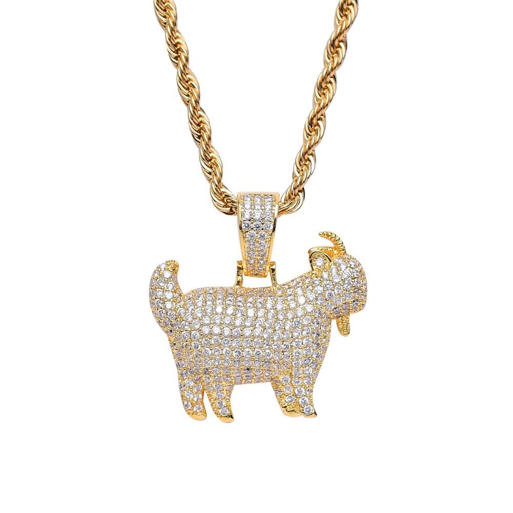 

Fashion HipHop Animal Goat Pendant Necklace For Men Cuban Chain Iced Out Bling Micro Paved CZ Necklaces Punk Rock Biker Zircon