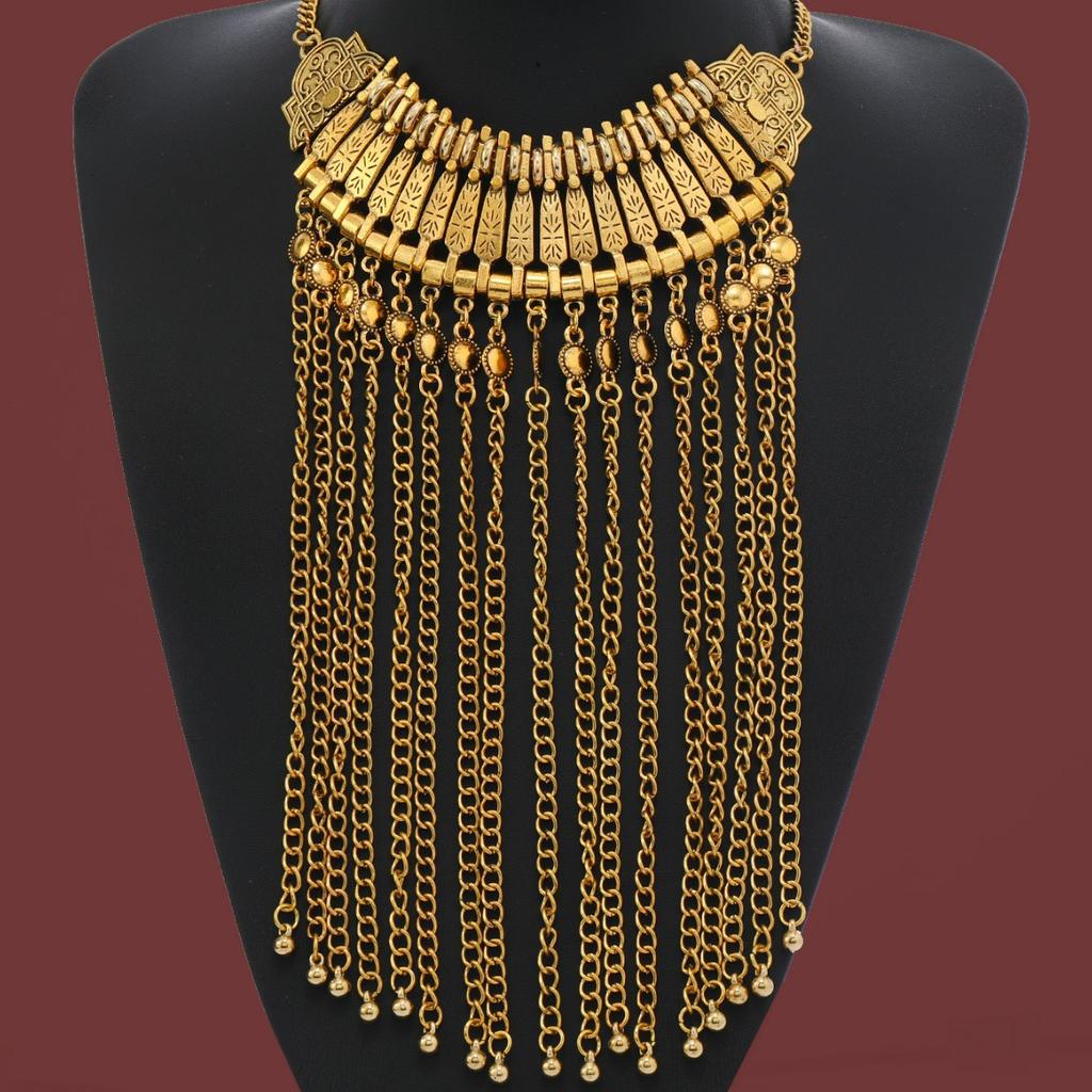 Vintage Fashion Multi-layer Tassel Ethnic Style Alloy Necklace Women's Casual Accessory Short Clavicle Chain Hanfu Jewelry