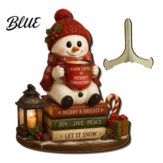 Indoor Outdoor Christmas Sign Wooden Table Sign 2D Flat Santa Claus/Snowman Reading Desktop Ornament Decorative Signage with Stand Holiday Tabletop