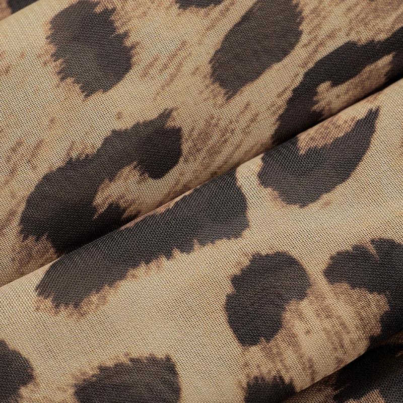 Leopard Print Silk Dress Women Sexy Deep -Neck Backless Beach Dresses Summer Sleeveless Chiffon Holiday Party Dress