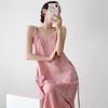 Women's French Retro Off-Shoulder Pink Tie-Dye Camisole Dress for Summer Vacations