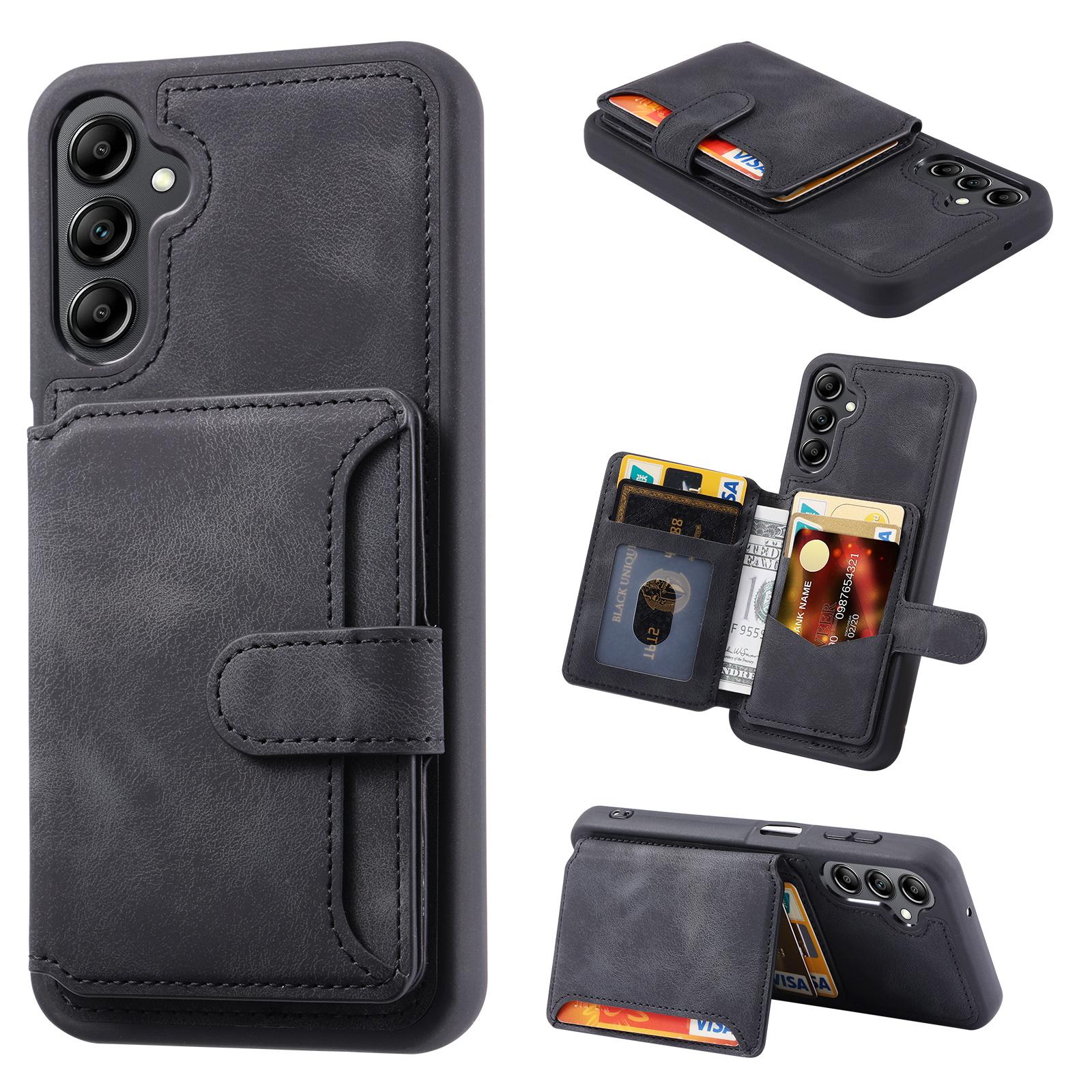 

For Samsung Galaxy A24 4G (162.1 x 77.6 x 8.3mm) Kickstand RFID Blocking Phone Case PU Leather Coated TPU Wallet Back Cover Black