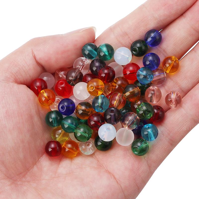 50 Stück Runde Glasperlen Bunt Transparent Glänzend Lose Perlen Für Schmuckherstellung DIY Basteln Halskette Armband Zubehör Großhande