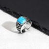 Punk Vintage Ethnic Rings for Men Retro Viking Knot Rune Finger Band Black Geometric Square Stone Signet Ring
