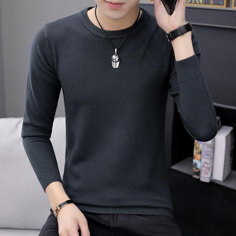 Men's White Round Neck Long Sleeve Knit Sweater for Spring, Autumn, and Winter