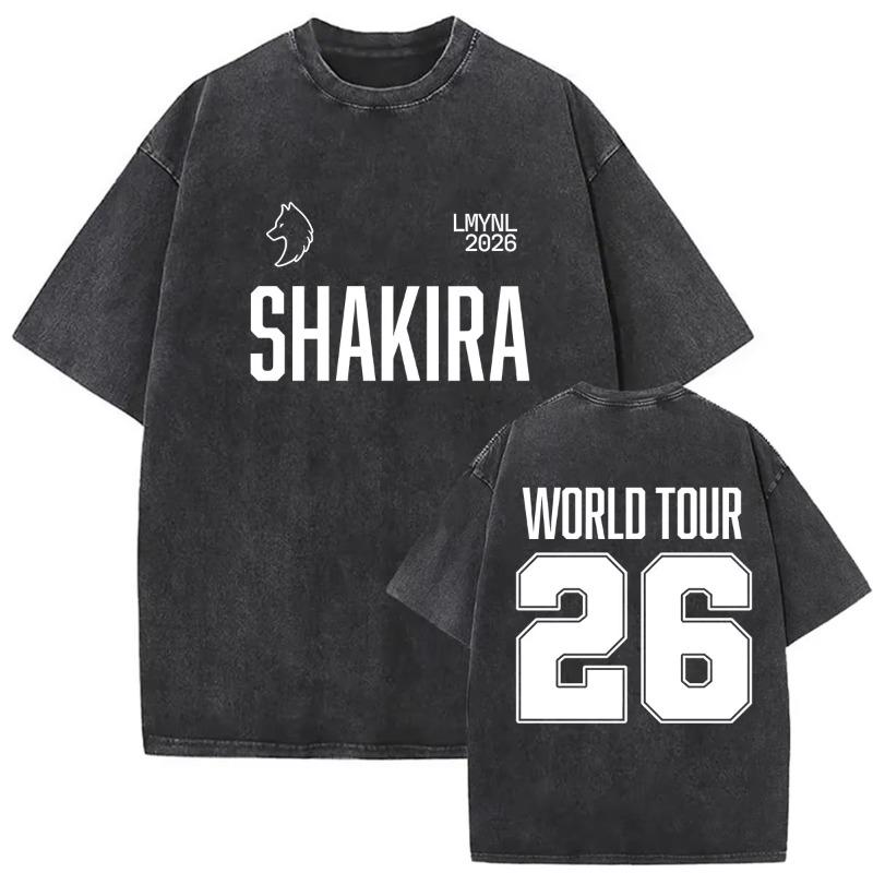 Retro Gewaschen Shakira LMYNL Welttournee 2026 T-Shirts Las Mujeres Ya No Lloran Doppelseitiger Druck T-Shirt Herren Damen Oversized T-Shirts